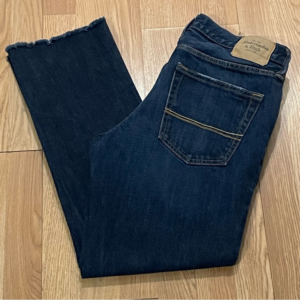 Abercrombie & Fitch Men’s 34x34 (34x29) Slim Straight Jeans Dark Blue Button Fly